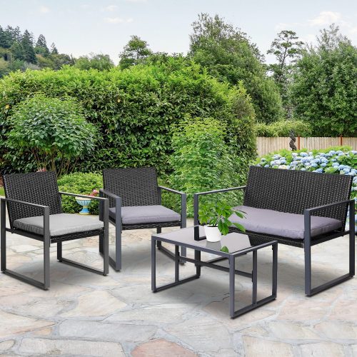 4PC Outdoor Furniture Patio Table Chair Black