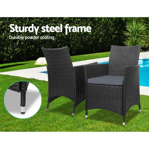 3 Piece Wicker Outdoor Furniture Set – Black