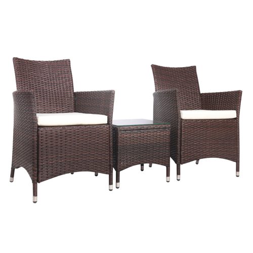 3 Piece Wicker Outdoor Furniture Set – Brown