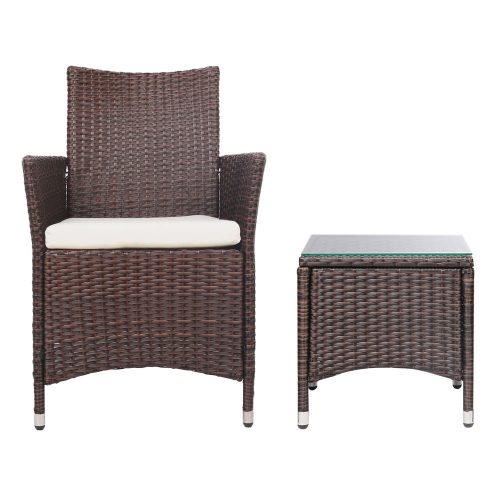 3 Piece Wicker Outdoor Furniture Set – Brown