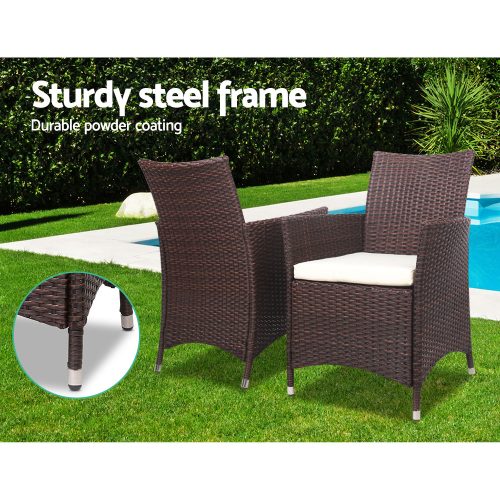 3 Piece Wicker Outdoor Furniture Set – Brown