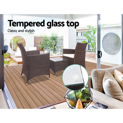 3 Piece Wicker Outdoor Furniture Set – Brown