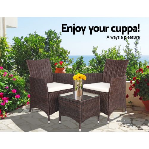 3 Piece Wicker Outdoor Furniture Set – Brown