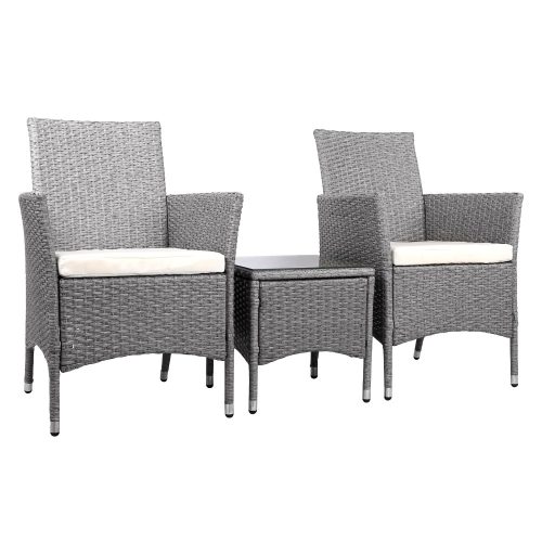 3 Piece Wicker Outdoor Furniture Set – Grey