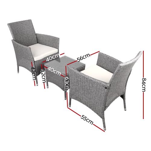 3 Piece Wicker Outdoor Furniture Set – Grey