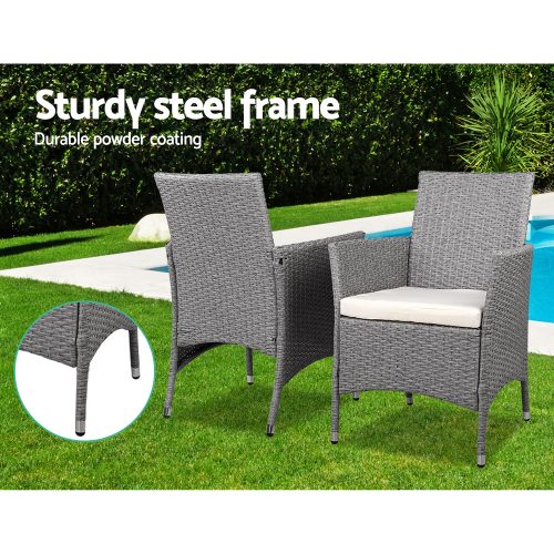 3 Piece Wicker Outdoor Furniture Set – Grey