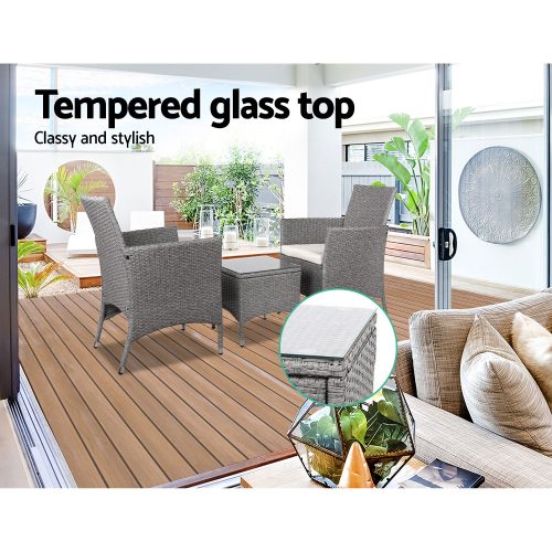 3 Piece Wicker Outdoor Furniture Set – Grey