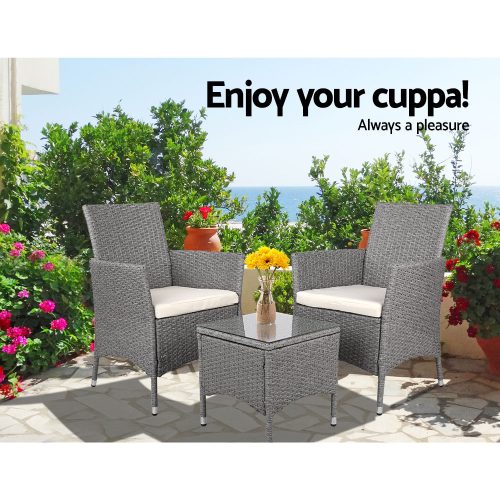3 Piece Wicker Outdoor Furniture Set – Grey