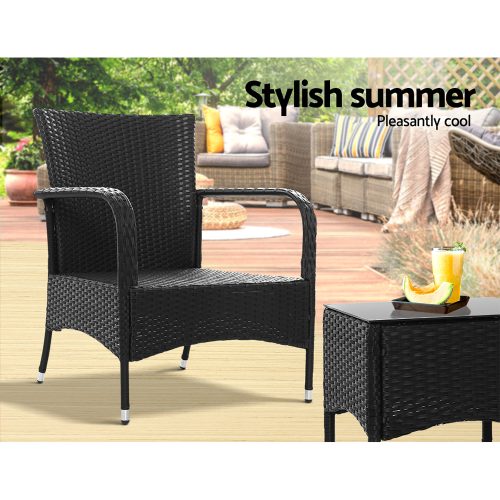 3PC Outdoor Bistro Set Patio Furniture Wicker Setting Chairs Table Luca