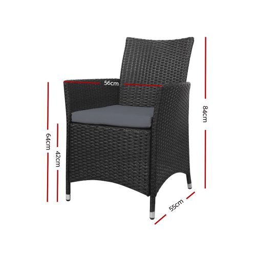 Outdoor Bistro Set Chairs Patio Furniture Dining Wicker Garden Cushion Gardeon – 2x chair