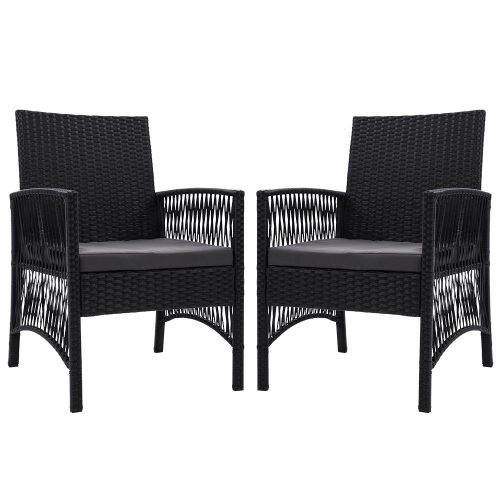 Outdoor Furniture Dining Chairs Wicker Garden Patio Cushion Black Gardeon – 2x chair