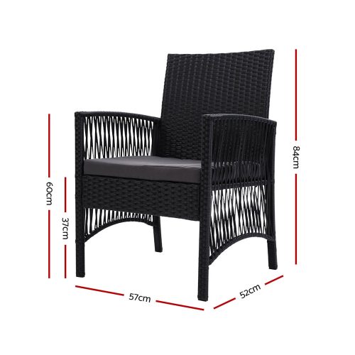 Outdoor Furniture Dining Chairs Wicker Garden Patio Cushion Black Gardeon – 2x chair