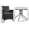 Outdoor Bistro Set Chairs Patio Furniture Dining Wicker Garden Cushion Gardeon – 2X Chair + Table