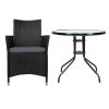 Outdoor Bistro Set Chairs Patio Furniture Dining Wicker Garden Cushion Gardeon – 2X Chair + Table