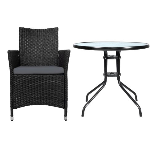 Outdoor Bistro Set Chairs Patio Furniture Dining Wicker Garden Cushion Gardeon – 2X Chair + Table
