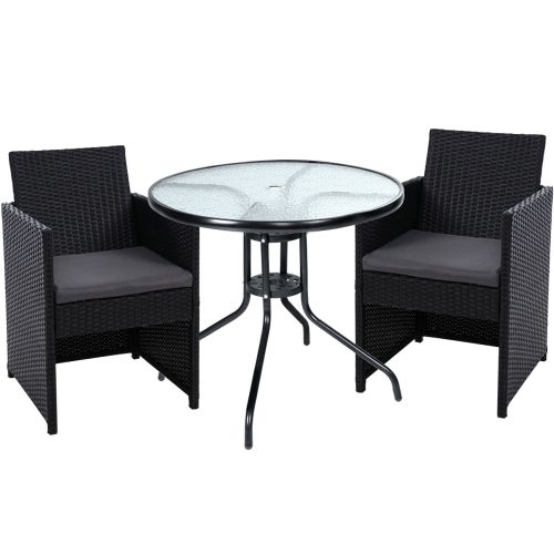 Outdoor Chairs Dining Patio Furniture Lounge Setting Wicker Garden – 2X Chair + Table