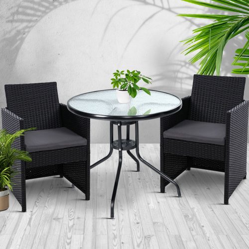 Outdoor Chairs Dining Patio Furniture Lounge Setting Wicker Garden – 2X Chair + Table