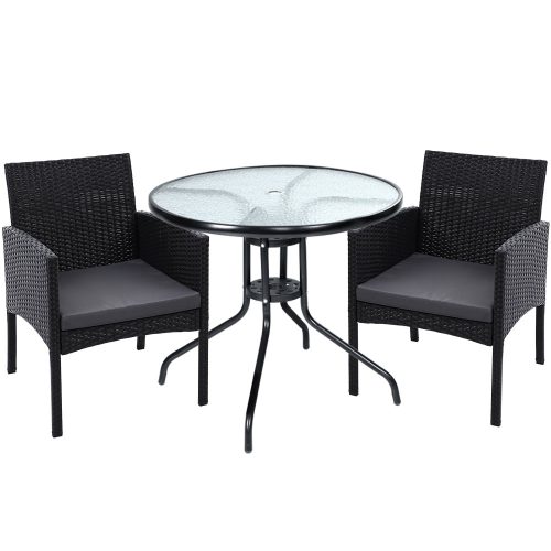 3PC Bistro Set Outdoor Furniture Rattan Table Chairs Cushion Patio Garden Ezra