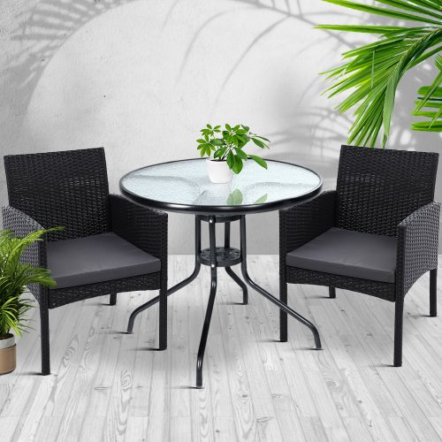 3PC Bistro Set Outdoor Furniture Rattan Table Chairs Cushion Patio Garden Ezra