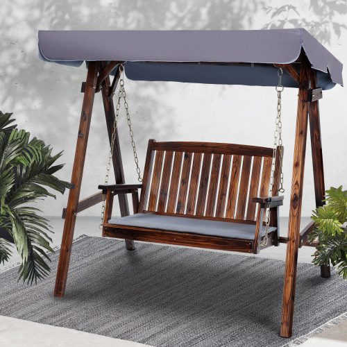 Swing Chair Wooden Garden Bench Canopy Outdoor Furniture – Charcoal, 2 Seater