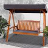 Swing Chair Wooden Garden Bench Canopy Outdoor Furniture – Teak, 3 Seater