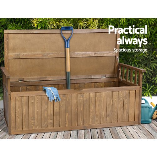 Outdoor Storage Bench Box 129cm Wooden Garden Toy Chest Sheds Patio Furniture XL Natural