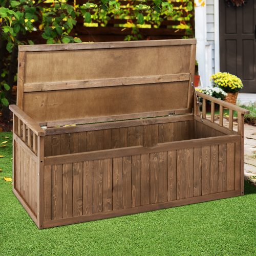 Outdoor Storage Bench Box 129cm Wooden Garden Toy Chest Sheds Patio Furniture XL Natural