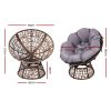 Outdoor Papasan Chairs Lounge Setting Patio Furniture Wicker – Brown, 2x chair + 1x Side Table