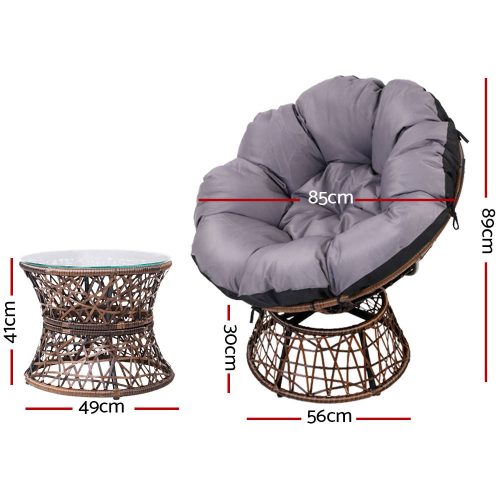 Outdoor Papasan Chairs Lounge Setting Patio Furniture Wicker – Brown, 2x chair + 1x Side Table