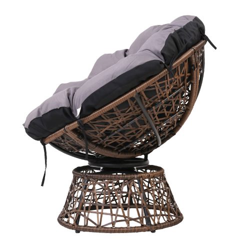 Outdoor Papasan Chairs Lounge Setting Patio Furniture Wicker – Brown, 2x chair + 1x Side Table