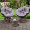 Outdoor Papasan Chairs Lounge Setting Patio Furniture Wicker – Brown, 2x chair + 1x Side Table