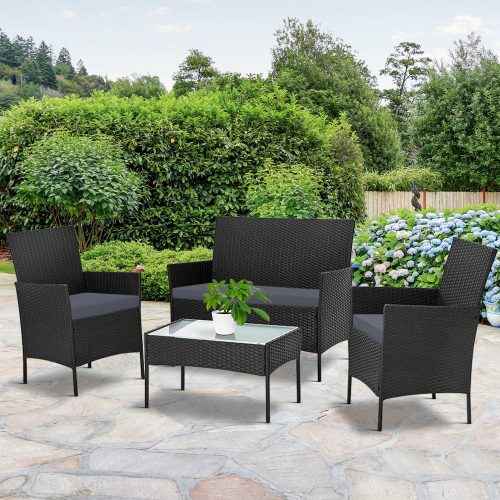 4-piece Outdoor Lounge Setting Wicker Patio Furniture Dining Set