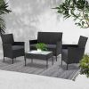 4-piece Outdoor Lounge Setting Wicker Patio Furniture Dining Set – Black and Grey, Without Storage Cover