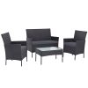 4-piece Outdoor Lounge Setting Wicker Patio Furniture Dining Set – Dark Grey amd Grey, Without Storage Cover