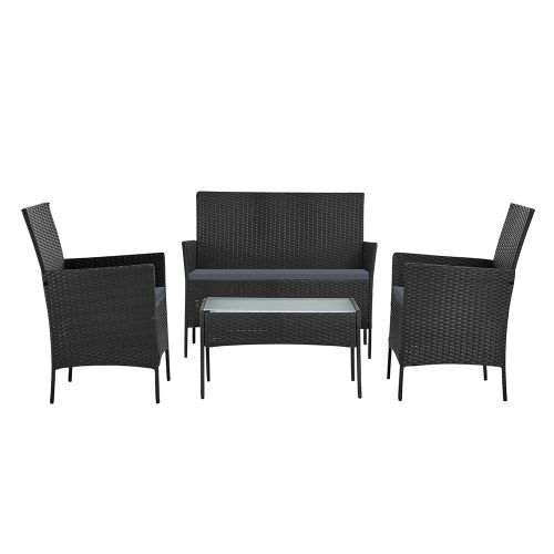 4-piece Outdoor Lounge Setting Wicker Patio Furniture Dining Set – Dark Grey amd Grey, Without Storage Cover