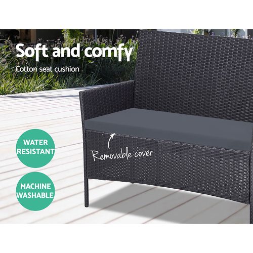 4-piece Outdoor Lounge Setting Wicker Patio Furniture Dining Set – Dark Grey amd Grey, Without Storage Cover