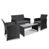 Set of 4 Outdoor Lounge Setting Rattan Patio Wicker Dining Set – Black and Grey, Without Storage Cover