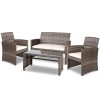 Set of 4 Outdoor Lounge Setting Rattan Patio Wicker Dining Set – Grey and Beige, Without Storage Cover