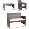 Set of 4 Outdoor Lounge Setting Rattan Patio Wicker Dining Set – Grey and Beige, Without Storage Cover