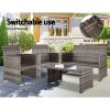 Set of 4 Outdoor Lounge Setting Rattan Patio Wicker Dining Set – Grey and Beige, Without Storage Cover