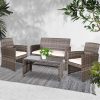 Set of 4 Outdoor Lounge Setting Rattan Patio Wicker Dining Set – Grey and Beige, Without Storage Cover