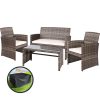 Set of 4 Outdoor Lounge Setting Rattan Patio Wicker Dining Set – Grey and Beige, With Storage Cover