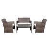 Set of 4 Outdoor Lounge Setting Rattan Patio Wicker Dining Set – Grey and Beige, With Storage Cover