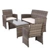 Set of 4 Outdoor Lounge Setting Rattan Patio Wicker Dining Set – Grey and Beige, With Storage Cover