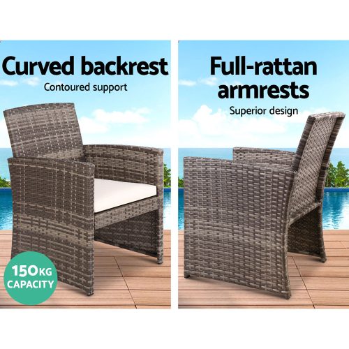 Set of 4 Outdoor Lounge Setting Rattan Patio Wicker Dining Set – Grey and Beige, With Storage Cover