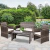 Set of 4 Outdoor Lounge Setting Rattan Patio Wicker Dining Set – Grey and Beige, With Storage Cover
