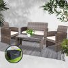 Set of 4 Outdoor Lounge Setting Rattan Patio Wicker Dining Set – Grey and Beige, With Storage Cover