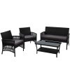 4 PCS Outdoor Furniture Lounge Setting Wicker Dining Set – Black, Without Storage Cover