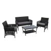 4 PCS Outdoor Furniture Lounge Setting Wicker Dining Set – Black, Without Storage Cover