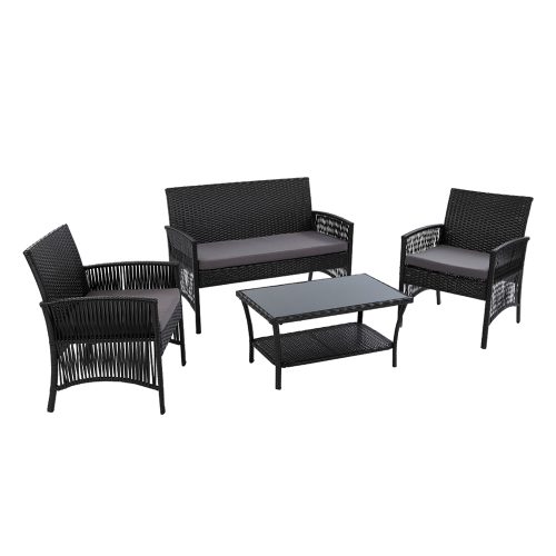 4 PCS Outdoor Furniture Lounge Setting Wicker Dining Set